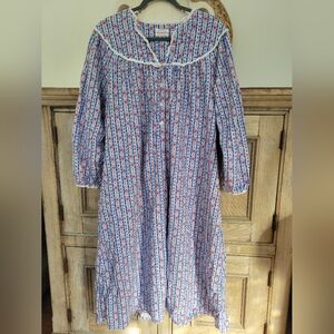Lang Of Salzburg Nightgown Blue Stripes With Red Hearts And Lace Trim